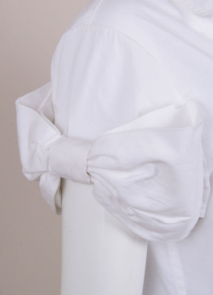 White Bow Sleeve Button Down Blouse