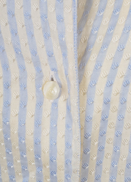 Cream and Blue Silk Striped Button Down Blouse