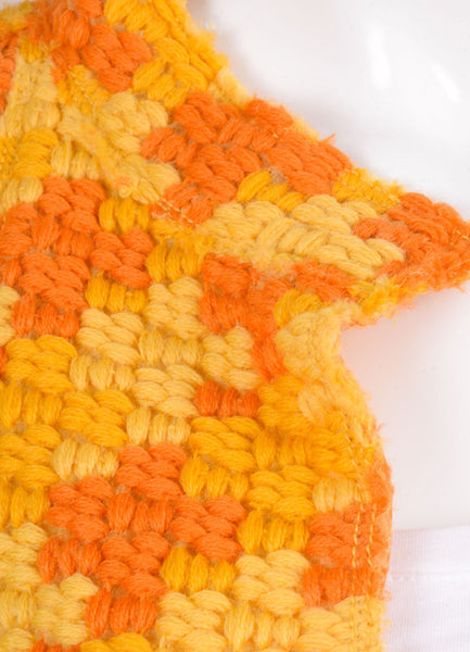 Orange and Yellow Chunky Knit Wool Open Front Sweater