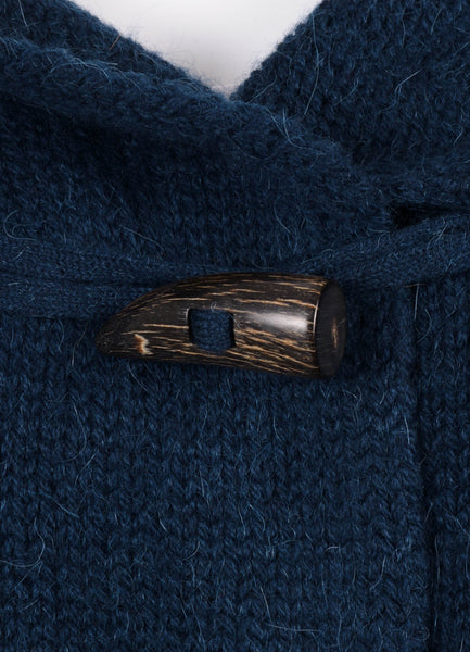 Navy Blue Alpaca and Wool Knit Hooded Toggle Sweater Jacket