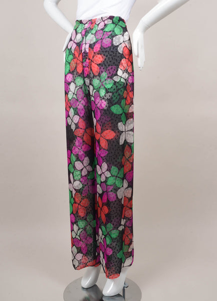 Multicolor Printed Swiss Dot Semi Sheer Pants