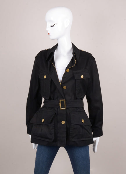 Black and Gold Toned Cotton Button and Zip Jacket