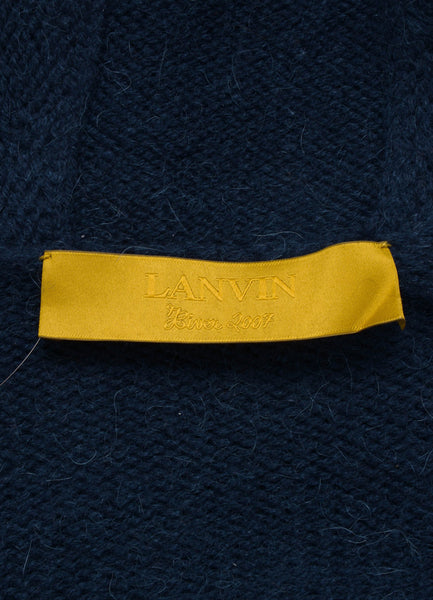 Navy Blue Alpaca and Wool Knit Hooded Toggle Sweater Jacket