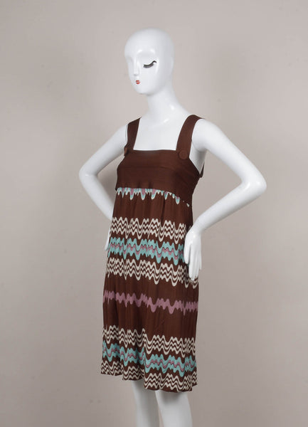 Brown, White, and Teal Sleeveless Knit Dress