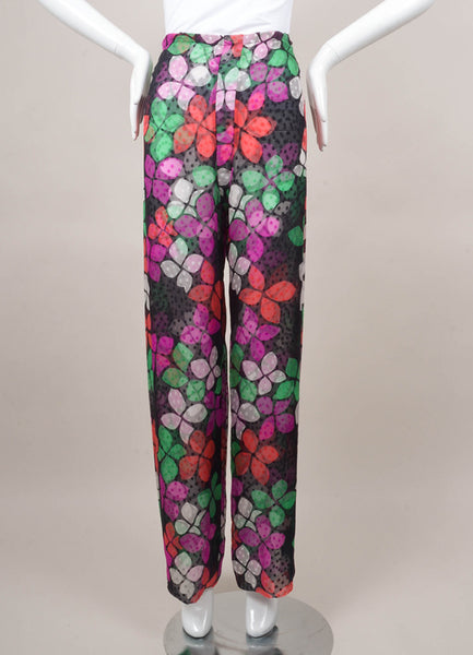 Multicolor Printed Swiss Dot Semi Sheer Pants