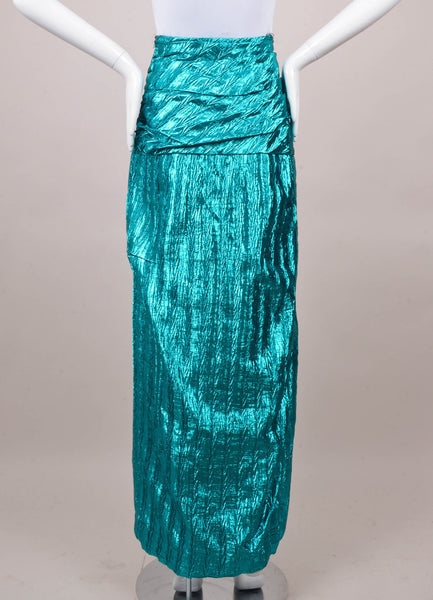 Teal Green Metallic Ruched Long Skirt