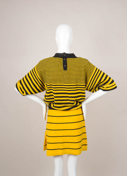 Navy and Yellow Striped Short Sleeve Sweater and Skirt Set