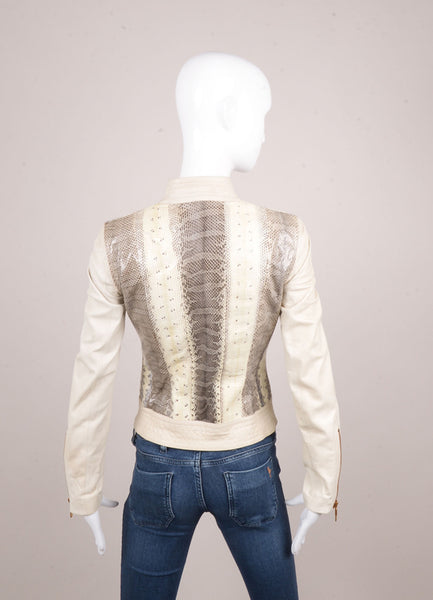 Cream and Grey Snakeskin and Leather Jacket