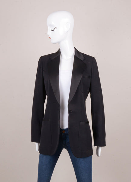 Black Classic Satin Lapel Wool Tuxedo Jacket