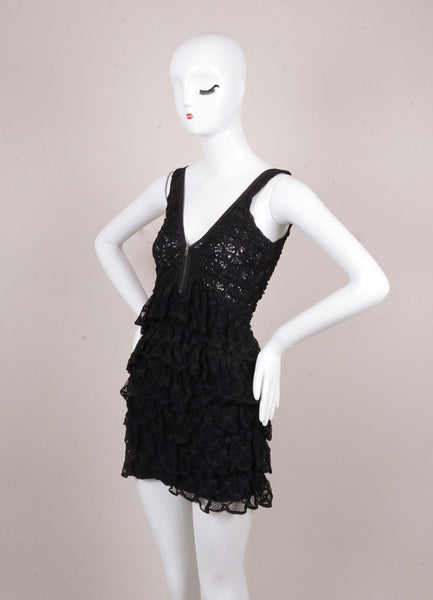 Black Sleeveless Tiered Lace Dress