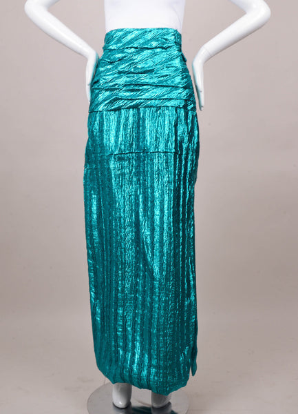 Teal Green Metallic Ruched Long Skirt