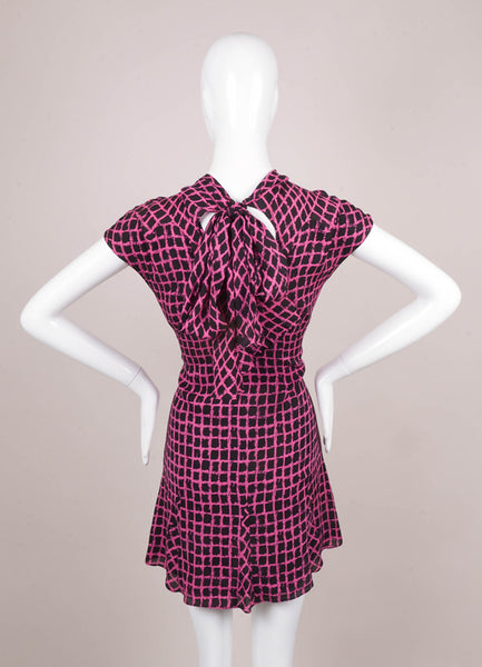 Pink and Black Patterned Sleeveless Silk Dress