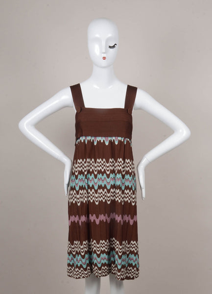 Brown, White, and Teal Sleeveless Knit Dress