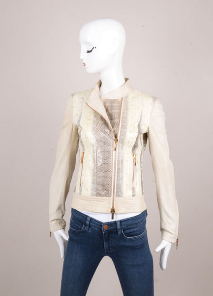 Cream and Grey Snakeskin and Leather Jacket