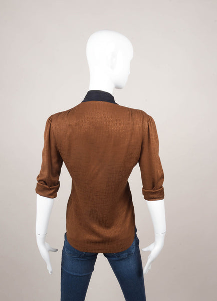 Brown and Black Textured Long Sleeve Blouse