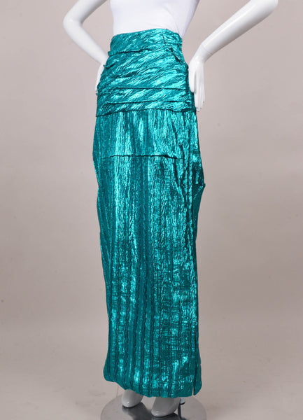 Teal Green Metallic Ruched Long Skirt