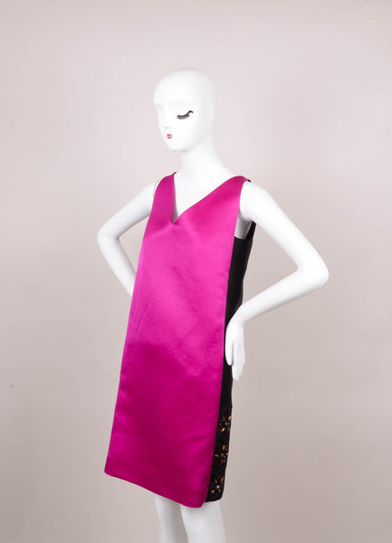 New With Tags Fuchsia and Black Silk Sleeveless Beaded Dress