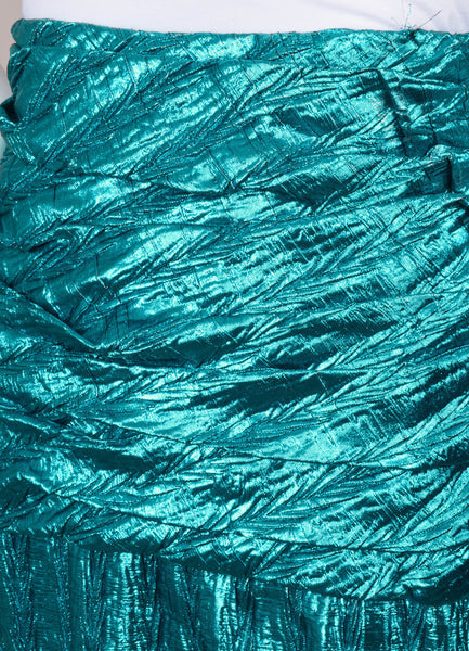 Teal Green Metallic Ruched Long Skirt