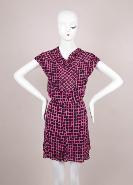 Pink and Black Patterned Sleeveless Silk Dress