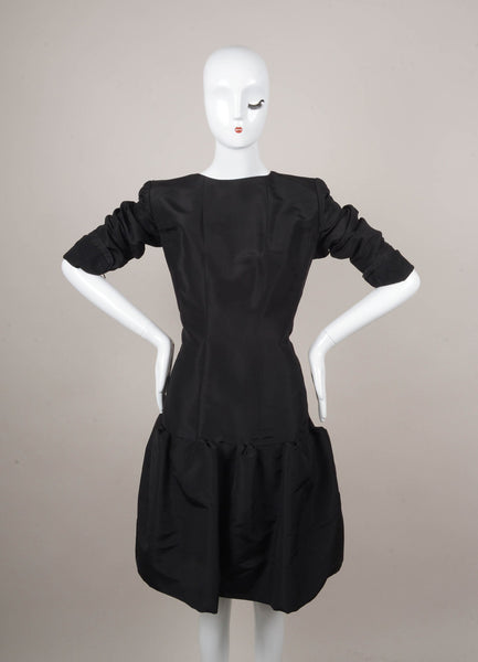 Black Long Sleeve Gathered Drop Waist Dress