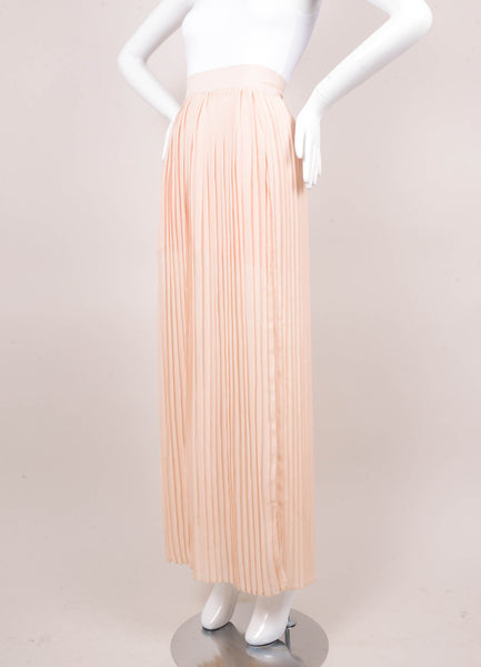 Peach Pleated and Multi Slit Chiffon Maxi Skirt