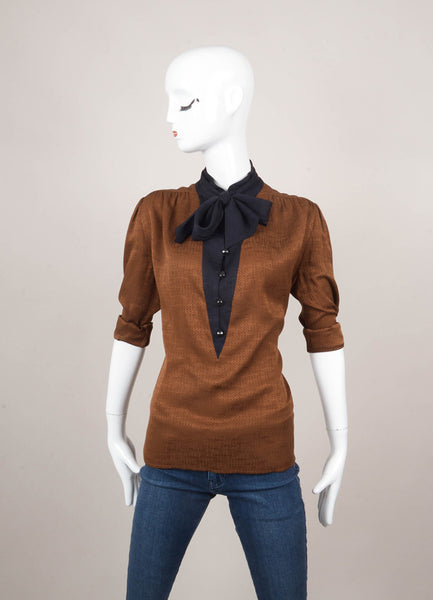 Brown and Black Textured Long Sleeve Blouse