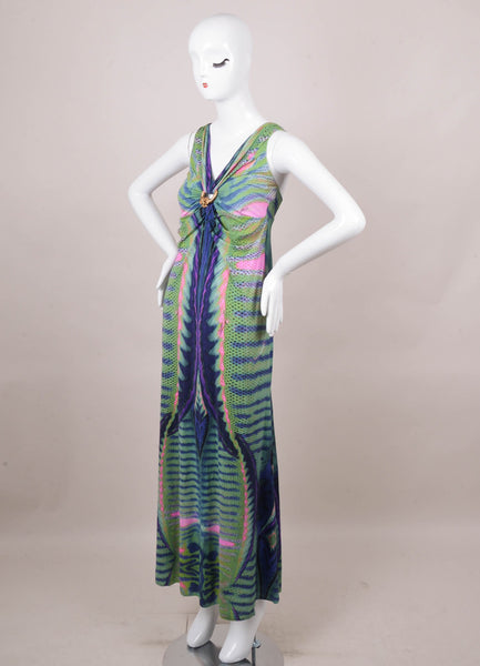 Green, Pink, and Blue Print Snake Detail Sleeveless Jersey Maxi Dress