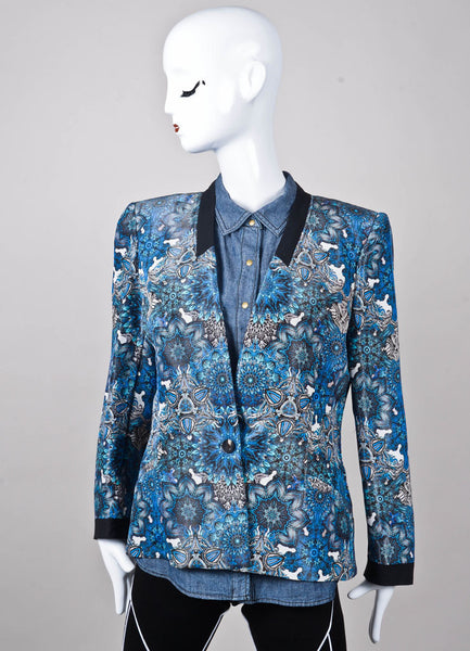 New With Tags Blue, Black, and White Printed Jacket