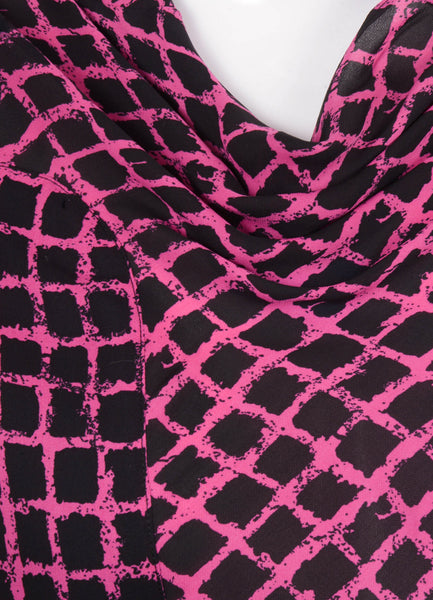 Pink and Black Patterned Sleeveless Silk Dress