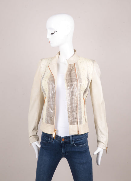 Cream and Grey Snakeskin and Leather Jacket