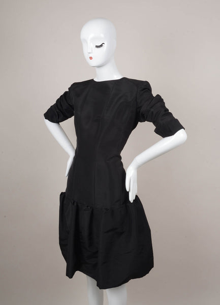 Black Long Sleeve Gathered Drop Waist Dress