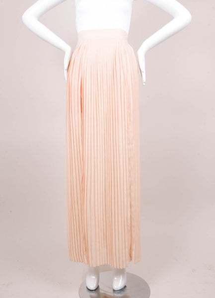 Peach Pleated and Multi Slit Chiffon Maxi Skirt