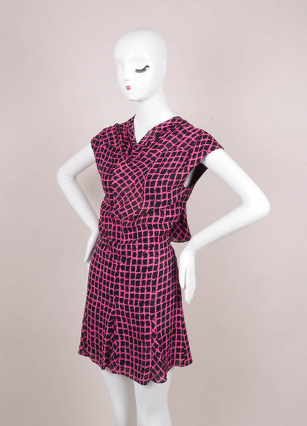 Pink and Black Patterned Sleeveless Silk Dress