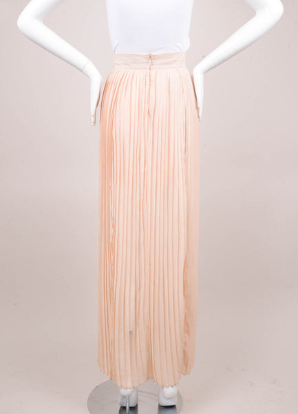 Peach Pleated and Multi Slit Chiffon Maxi Skirt