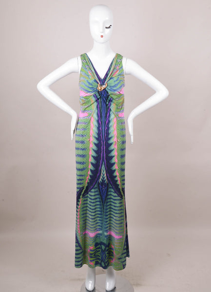 Green, Pink, and Blue Print Snake Detail Sleeveless Jersey Maxi Dress