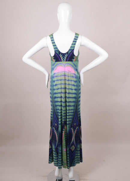 Green, Pink, and Blue Print Snake Detail Sleeveless Jersey Maxi Dress