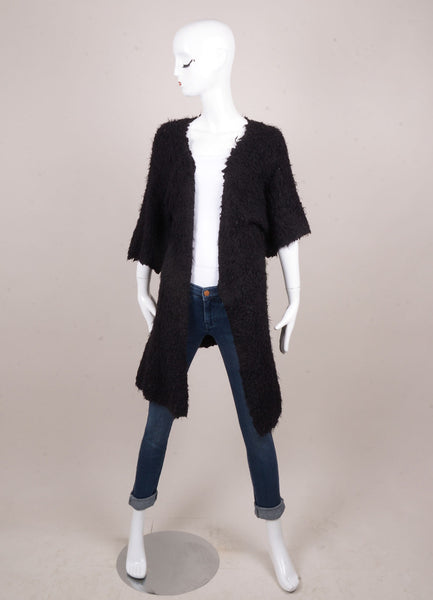 Black Fuzzy Open Draped Cardigan