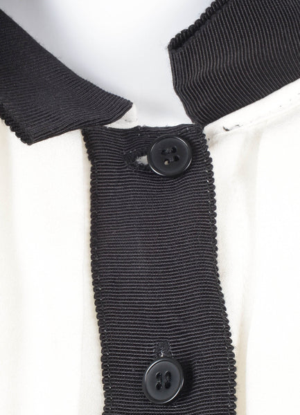 Black and White Silk and Knit Tuxedo Pintuck Dress