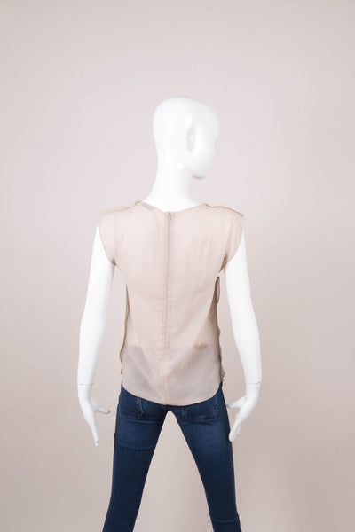 Beige Iridescent Leather Paneled Sleeveless Top