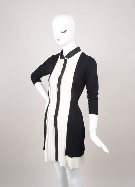 Black and White Silk and Knit Tuxedo Pintuck Dress