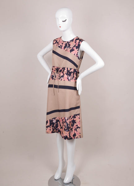 Tan and Navy Graphic Printed Sleeveless Dress