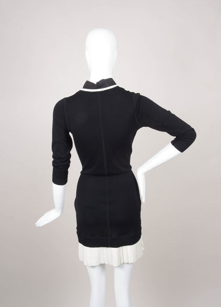 Black and White Silk and Knit Tuxedo Pintuck Dress