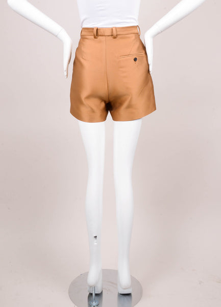 Tan Silk Blend Patch Pocket Shorts