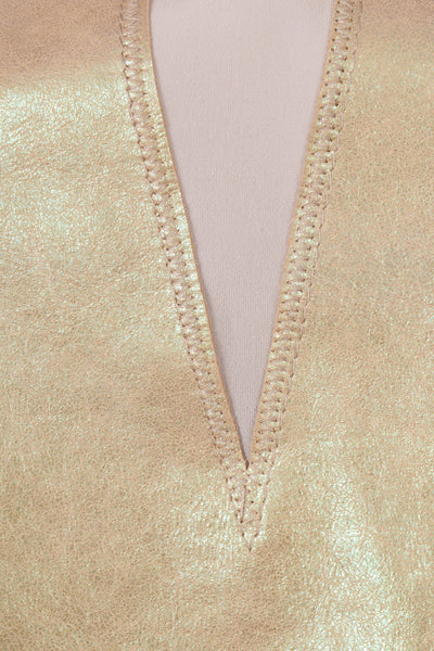 Beige Iridescent Leather Paneled Sleeveless Top