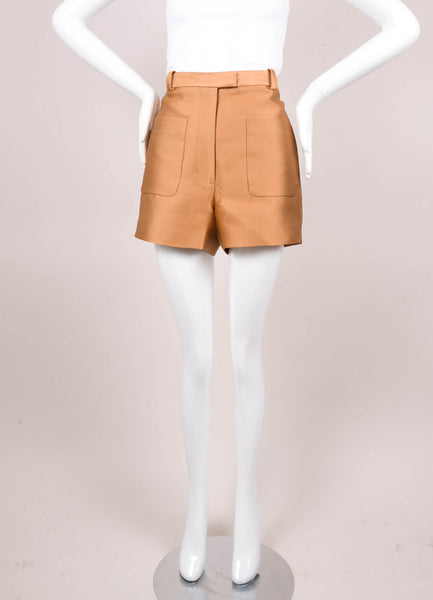 Tan Silk Blend Patch Pocket Shorts