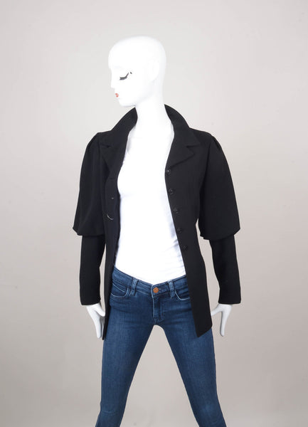 Black Juliet Sleeve Buttoned Jacket and Pleated Skirt Suit