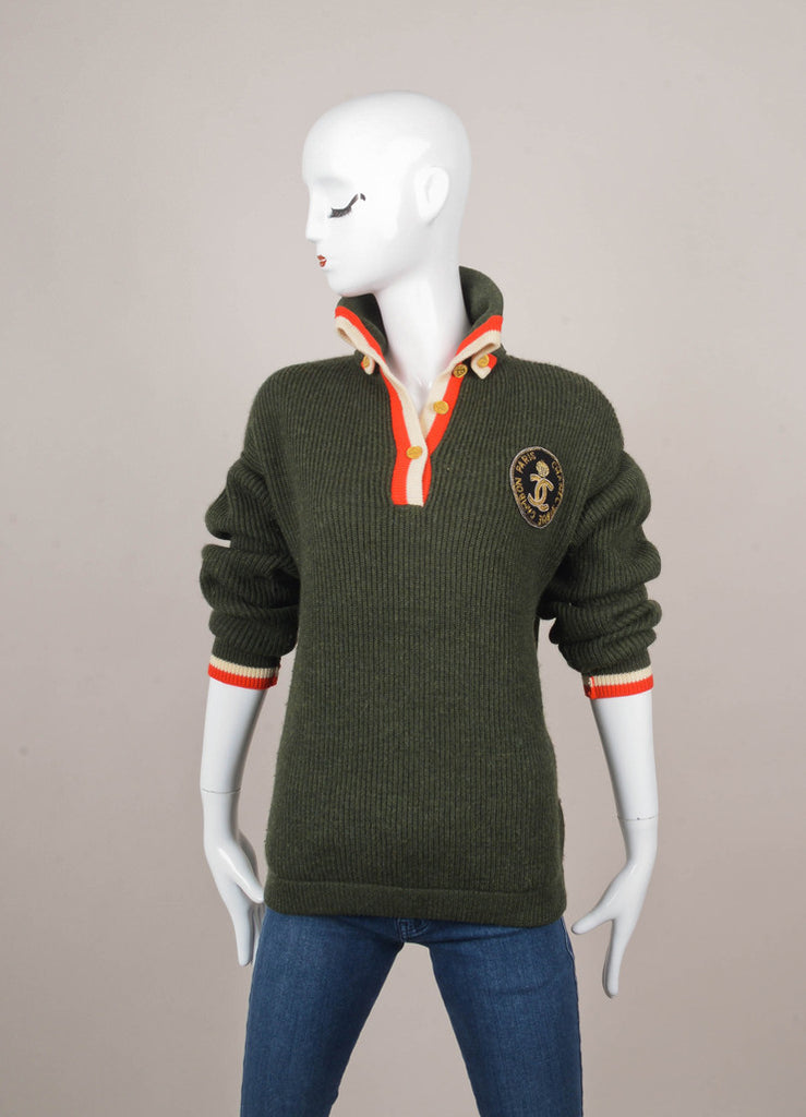 Forest Green, Red, and Cream Knit "CC" Crown Patch Sweater