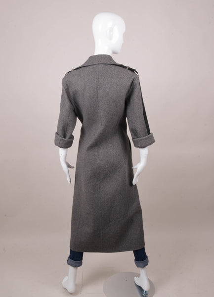 Grey and Black Buckled Stripe Double Breasted Wool and Cashmere Coat