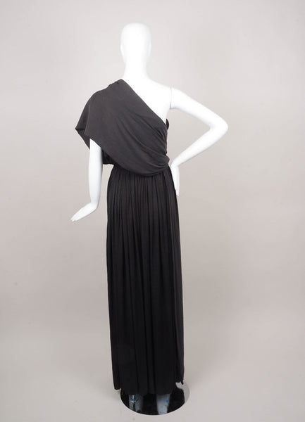 Charcoal Grey and Black Draped One Shoulder Evening Dress