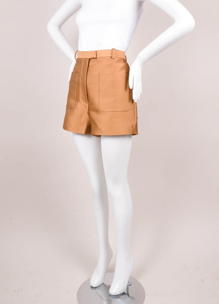 Tan Silk Blend Patch Pocket Shorts